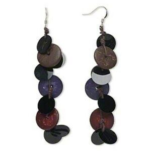 Handmade Coconut Palm Tree Wood Eco Friendly Disk 4-1/2" Long Dangle Earrings